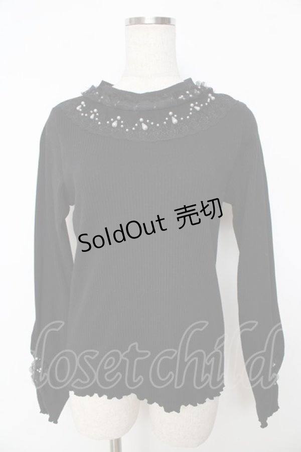 画像1: axes femme / 花モチーフリブプルオーバー M 黒 Y-25-10-16-093-AX-TO-SZ-ZI (1)