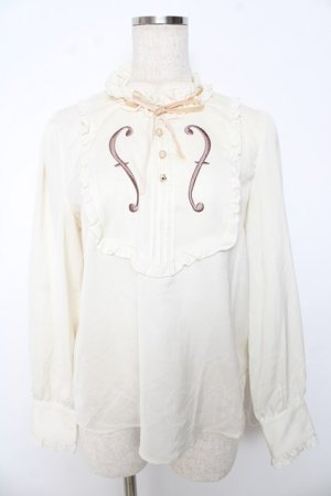 画像: Amavel / ヴァイオリン刺繍入りスタンドフリルプルオーバーブラウス  アイボリー Y-25-10-16-097-CA-BL-SZ-ZY