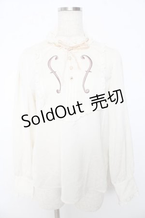 画像: Amavel / ヴァイオリン刺繍入りスタンドフリルプルオーバーブラウス  アイボリー Y-25-10-16-097-CA-BL-SZ-ZY