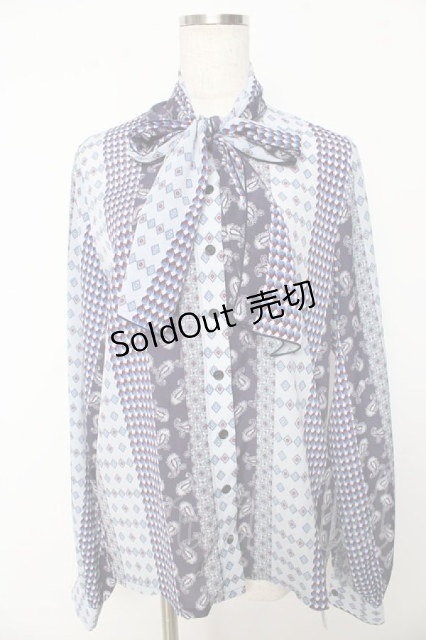 画像1: Perla nell' ostrica / ボウタイブラウス  ブルーペイズリー Y-25-10-16-104-EL-BL-SZ-ZY (1)