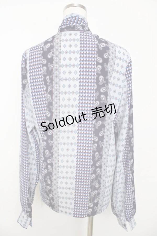 画像2: Perla nell' ostrica / ボウタイブラウス  ブルーペイズリー Y-25-10-16-104-EL-BL-SZ-ZY (2)