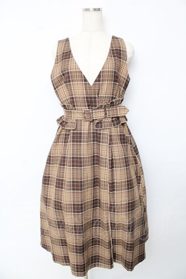 画像1: axes femme / タータンチェックワンピース M 茶 Y-25-10-16-123-AX-OP-SZ-ZI (1)