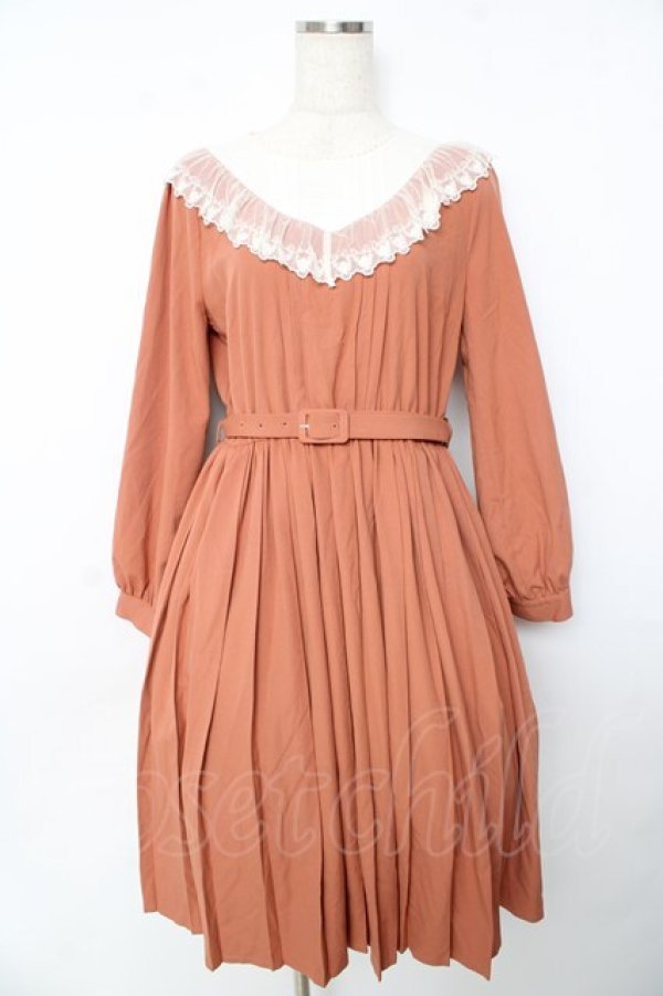 画像1: axes femme POETIQUE / ベルト付きプリーツワンピース M オレンジ Y-25-10-16-125-AX-OP-SZ-ZI (1)