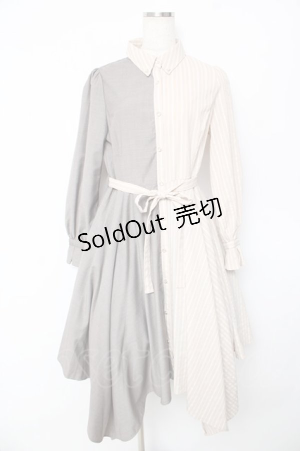 画像1: axes femme / バイカラー長袖ワンピ M ベージュ Y-25-10-16-128-AX-OP-SZ-ZI (1)