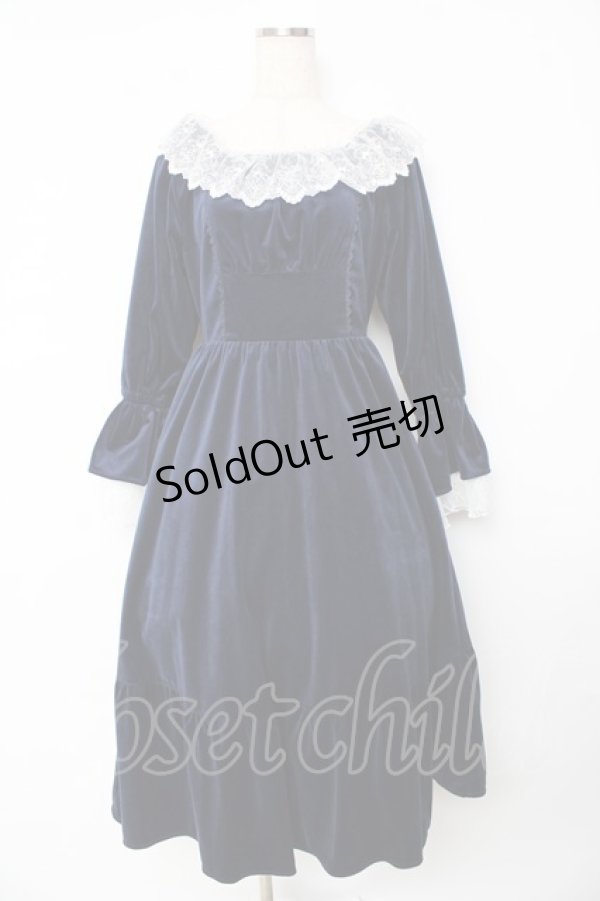 画像1: axes femme / パゴタ袖ベロアワンピース F 紺 Y-25-10-16-131-AX-OP-SZ-ZY (1)