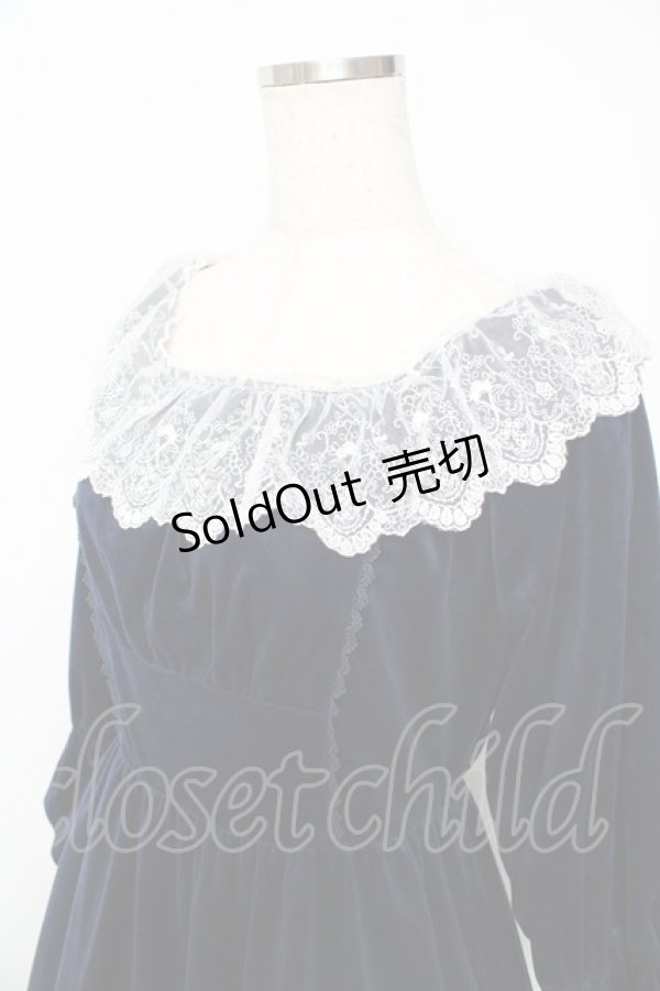 画像3: axes femme / パゴタ袖ベロアワンピース F 紺 Y-25-10-16-131-AX-OP-SZ-ZY (3)