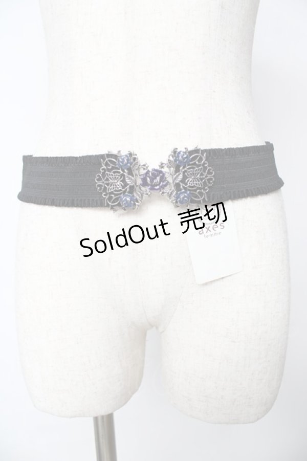 画像2: axes femme / バラ×蝶デザインゴムベルト  シルバー Y-25-10-16-024-AX-ZA-SZ-ZY (2)