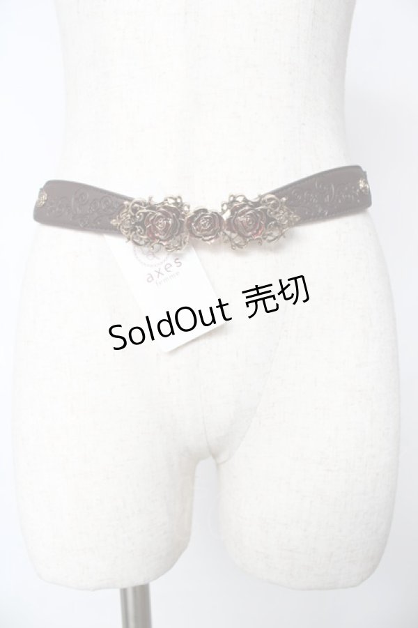 画像2: axes femme / バラｘエンボスゴムベルト  Dブラウン Y-25-10-16-026-AX-BL-SZ-ZY (2)
