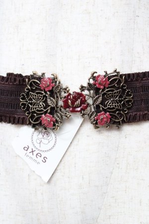 画像: axes femme / バラ×蝶デザインゴムベルト  ゴールド Y-25-10-16-028-AX-ZA-SZ-ZY