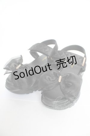 画像: m petit by misako / AMシアーリボンサンダル  黒 Y-25-10-16-042-LO-SH-SZ-ZY