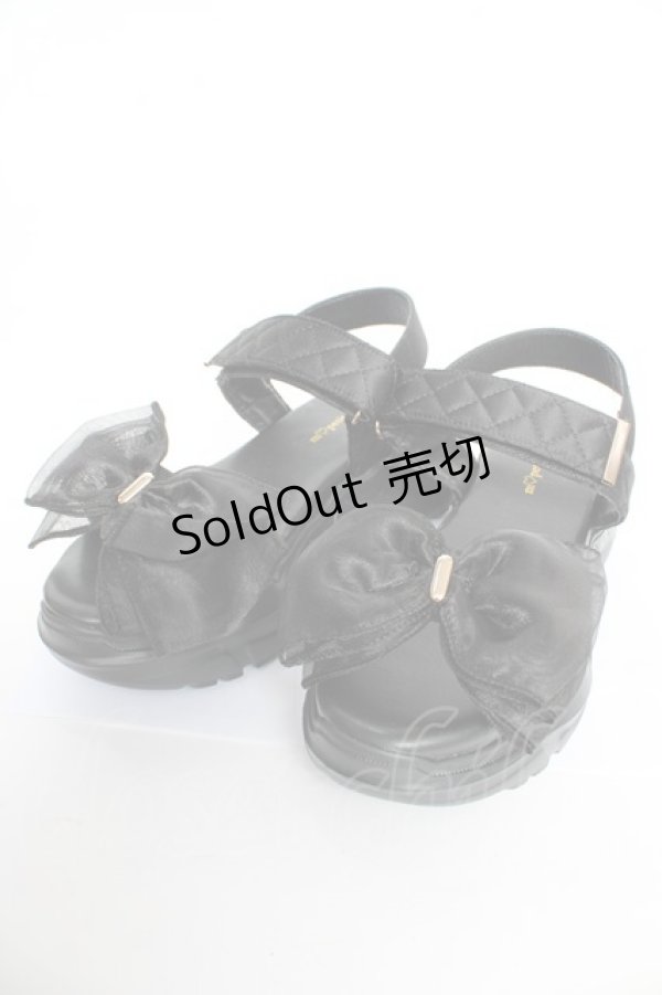 画像1: m petit by misako / AMシアーリボンサンダル  黒 Y-25-10-16-042-LO-SH-SZ-ZY (1)