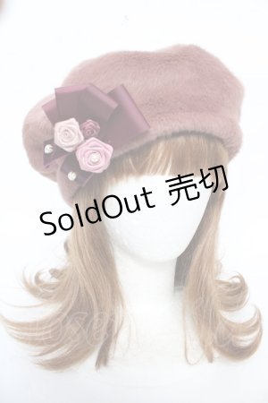 画像: axes femme / ローズブローチ付きファーベレー 57.5cm 濃ピンク Y-25-10-18-045-AX-AC-SZ-ZY