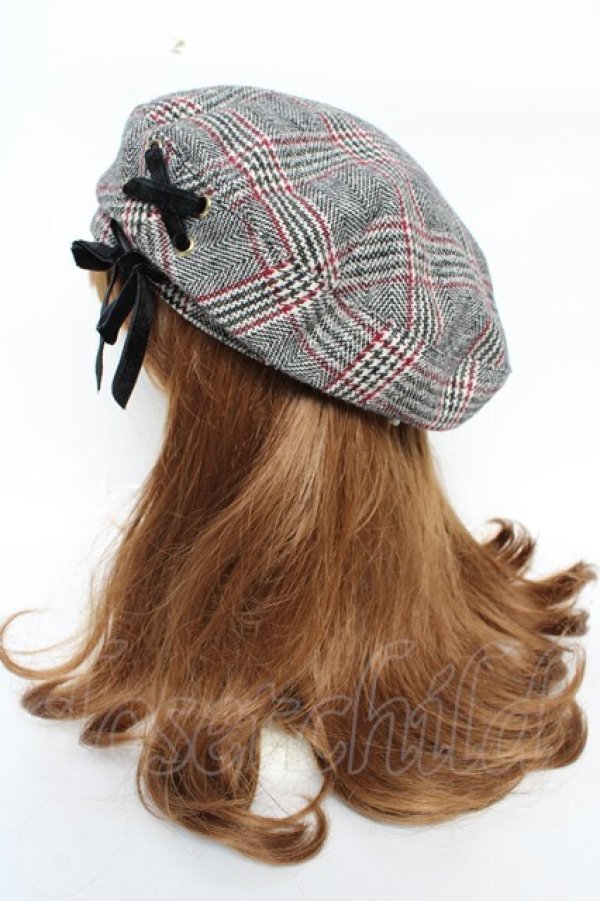 画像2: axes femme / チェック柄ベレー 57.5cm グレー Y-25-10-18-048-AX-AC-SZ-ZY (2)