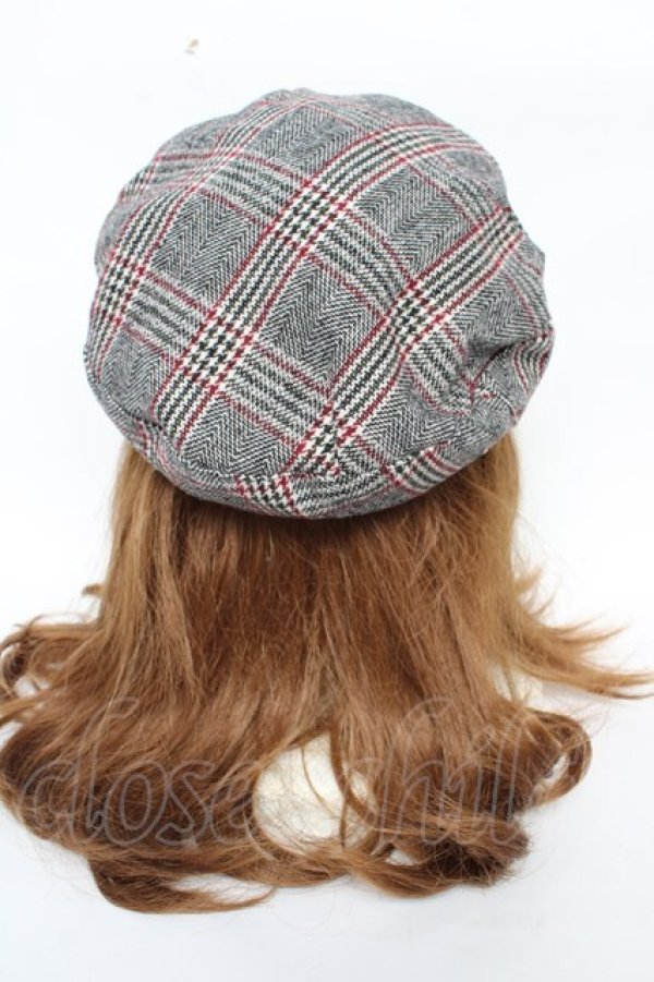 画像3: axes femme / チェック柄ベレー 57.5cm グレー Y-25-10-18-048-AX-AC-SZ-ZY (3)