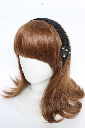 画像: m petit by misako / リボンパールレースカチューシャ  中黒 Y-25-10-18-053-LO-AC-SZ-ZY