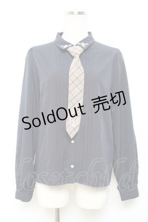 画像: axes femme / チェック柄ネクタイ付ブラウス M 紺 Y-25-10-18-065-AX-BL-SZ-ZY