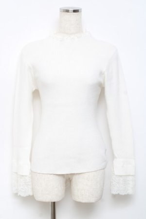 画像: axes femme / レース使いリブニットプルオーバー M 白 Y-25-10-18-076-AX-TO-SZ-ZY