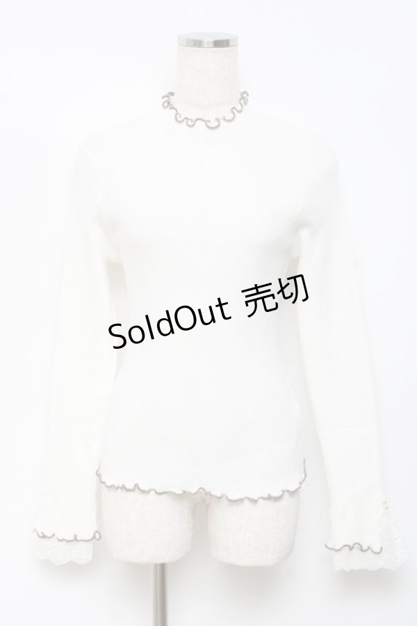 画像1: axes femme / 袖レースメローニットプルオーバー F 白 Y-25-10-18-077-AX-TO-SZ-ZI (1)