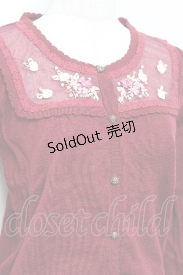 画像3: axes femme / リボン刺繍カーディガン M ワイン Y-25-10-18-096-AX-TO-SZ-ZI (3)