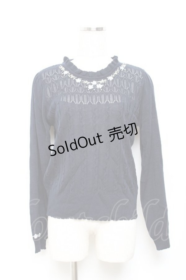 画像1: axes femme / お花刺繍ニットプルオーバー M コン Y-25-10-18-108-AX-TO-SZ-ZY (1)