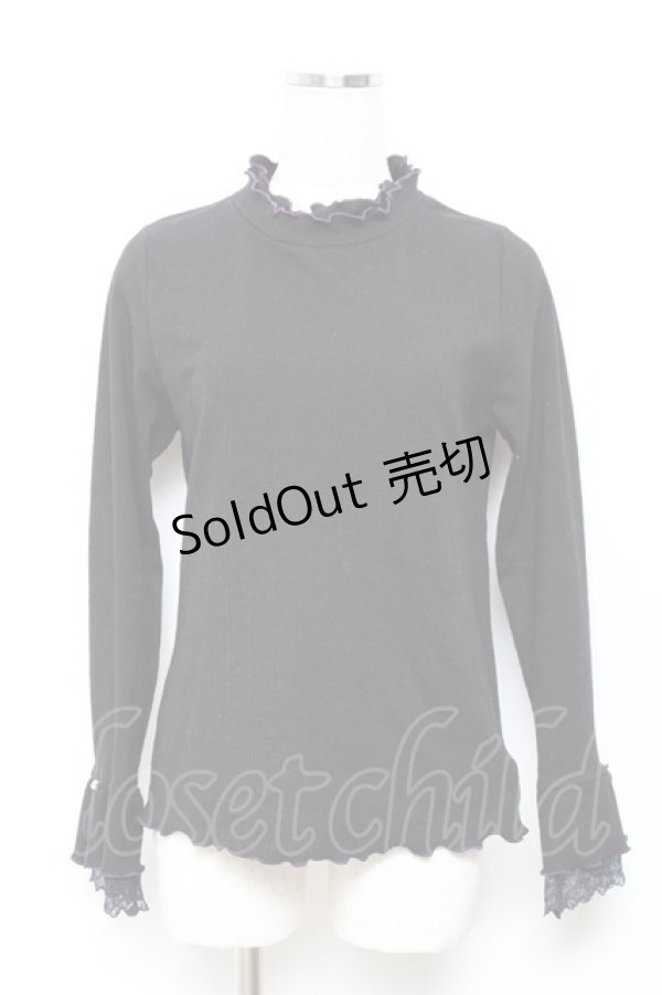 画像1: axes femme / 袖レース配色メローフリルプルオーバー F 黒 Y-25-10-18-110-AX-TO-SZ-ZI (1)