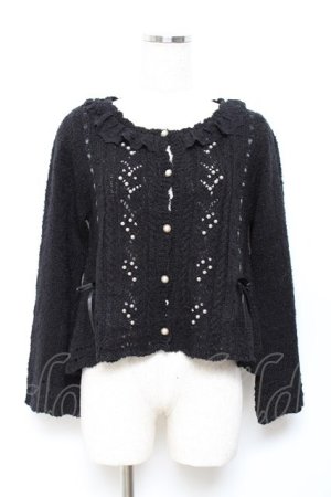 画像: axes femme / はしごリボンパールニットカーディガン M 黒 Y-25-10-18-114-AX-TO-SZ-ZY