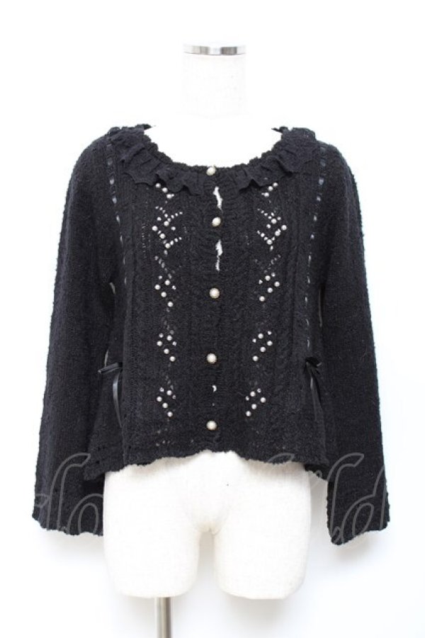 画像1: axes femme / はしごリボンパールニットカーディガン M 黒 Y-25-10-18-114-AX-TO-SZ-ZY (1)