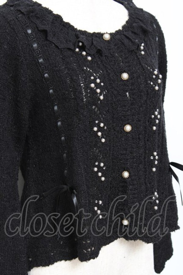 画像3: axes femme / はしごリボンパールニットカーディガン M 黒 Y-25-10-18-114-AX-TO-SZ-ZY (3)