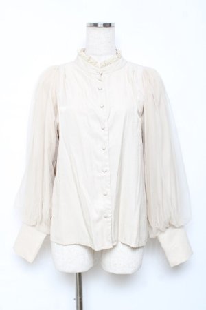 画像: axes femme / 袖チュールブラウス M ベージュ Y-25-10-18-146-AX-BL-SZ-ZY