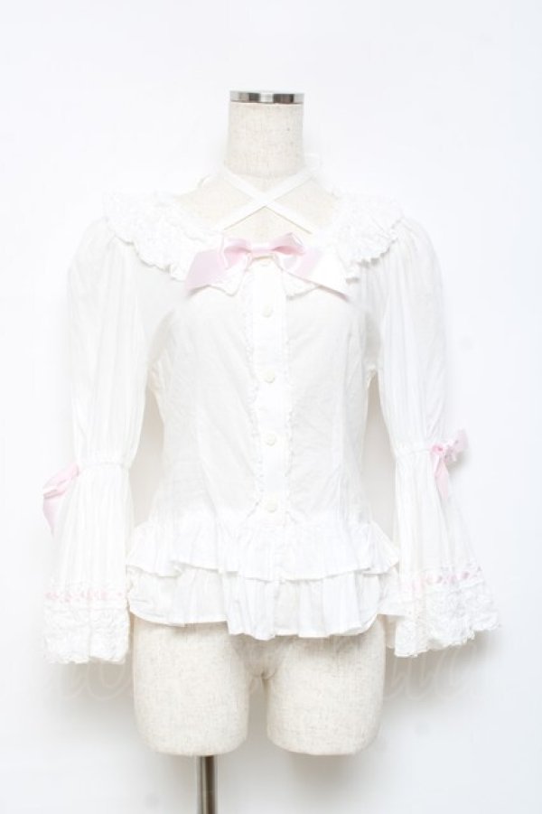 画像1: BABY,THE STARS SHINE BRIGHT / Rose Bloom ブラウス  白×ピンク Y-25-10-18-148-BA-BL-SZ-ZY (1)