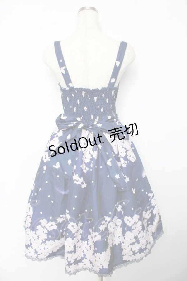 画像2: axes femme Kawaii / 桜柄ジャンパースカート M 紺 Y-25-10-18-166-AX-OP-SZ-ZS (2)