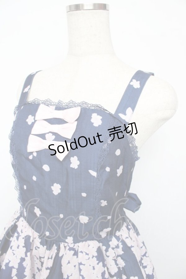 画像3: axes femme Kawaii / 桜柄ジャンパースカート M 紺 Y-25-10-18-166-AX-OP-SZ-ZS (3)