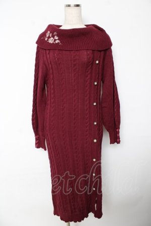 画像: axes femme / ボタンデザインニットワンピース M ワイン Y-25-10-18-174-AX-OP-SZ-ZY