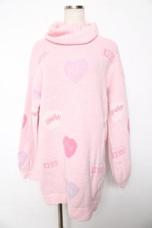 画像: Swankiss / ハート柄ニットワンピース  ピンク Y-25-10-18-187-CA-OP-SZ-ZY
