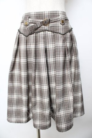 画像: axes femme POETIQUE / ベルト付きチャック柄スカート M カーキ Y-25-10-18-193-AX-SK-SZ-ZY