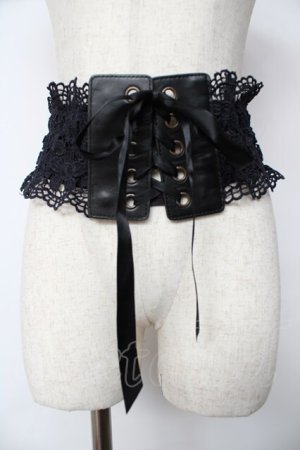 画像: axes femme POETIQUE / 編み上げ×レース太ゴムベルト  黒 Y-25-10-18-030-AX-ZA-SZ-ZY