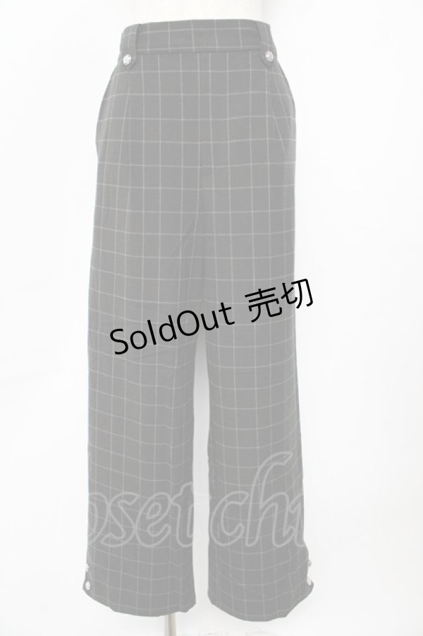 画像1: axes femme / 裾釦起毛チェックワイドパンツ L 黒 Y-25-10-18-208-AX-PA-SZ-ZY (1)