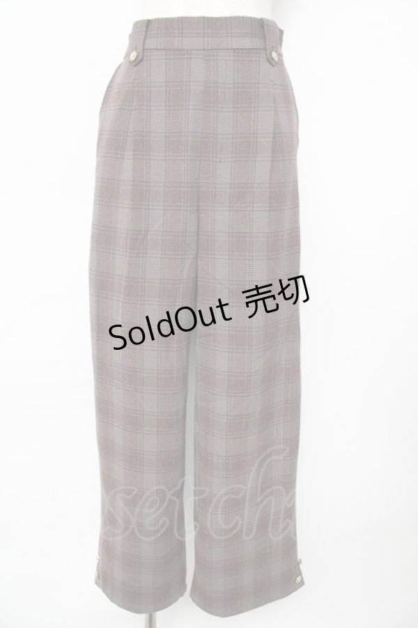 画像1: axes femme / 裾釦起毛チェックワイドパンツ L 茶 Y-25-10-18-209-AX-PA-SZ-ZI (1)