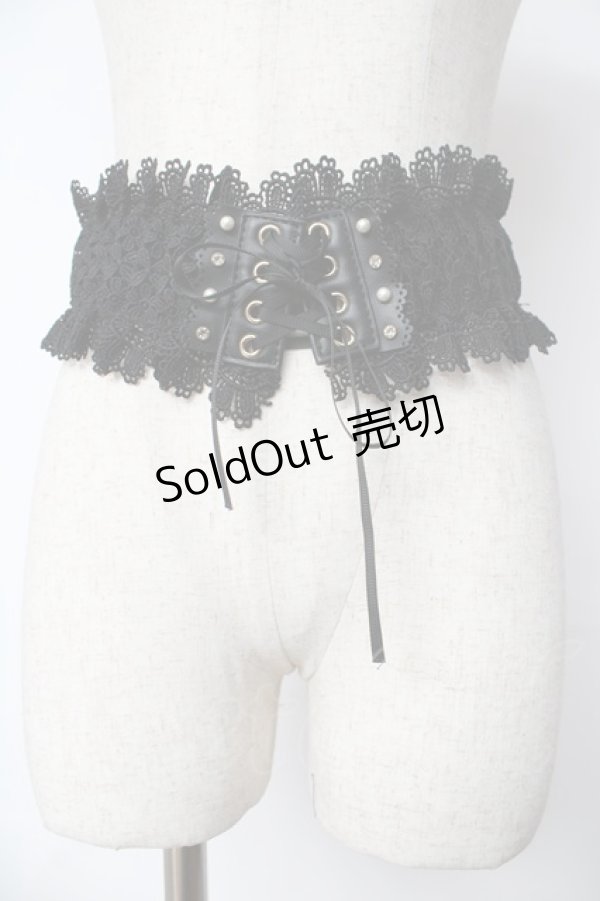 画像1: axes femme / モチーフレース太ゴムベルト  黒 Y-25-10-18-031-AX-ZA-SZ-ZT1031X (1)