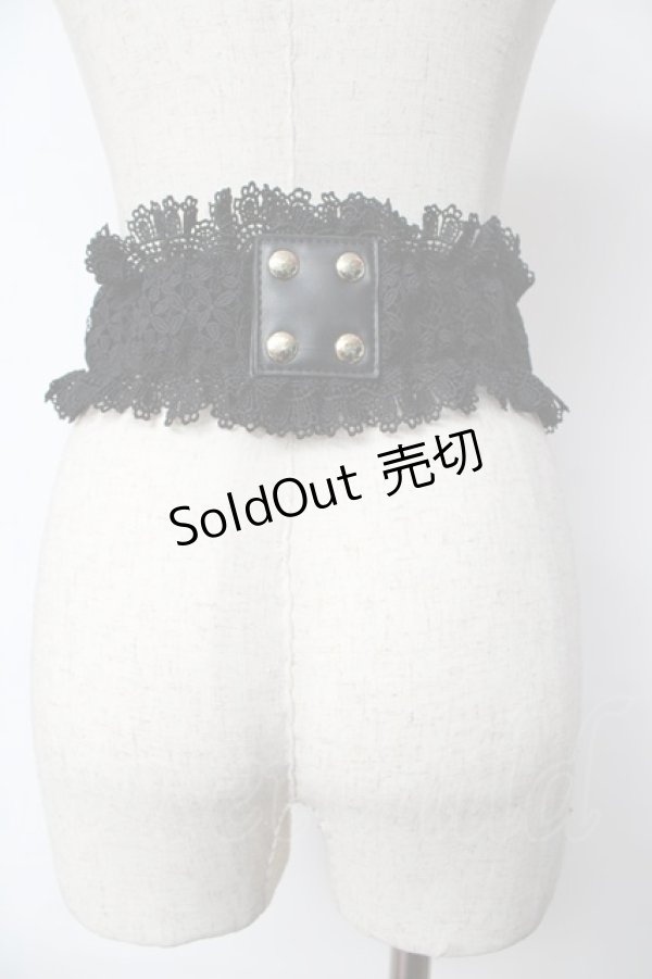 画像2: axes femme / モチーフレース太ゴムベルト  黒 Y-25-10-18-031-AX-ZA-SZ-ZT1031X (2)