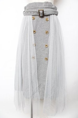 画像: axes femme / Ｗスコッチ釦レイヤード風スカート  グレー Y-25-10-18-222-AX-SK-SZ-ZY