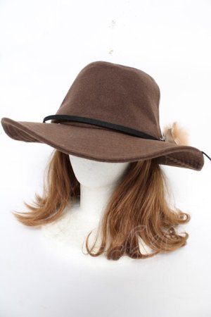 画像: axes femme / ファーリボン付つば広帽 57.5cm 茶 Y-25-10-18-044-AX-AC-SZ-ZY