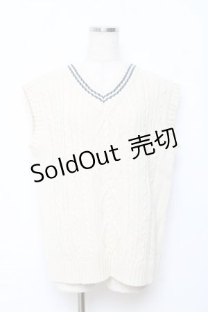 画像: Fi.n.t / ライン入り腰丈ニットベスト F アイボリー×ブルー Y-25-10-20-039-CA-TO-SZ-ZY