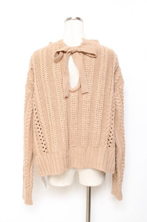画像2: axes femme POETIQUE / バックリボンケーブルニット M キャメル Y-25-10-20-042-AX-TO-SZ-ZY (2)