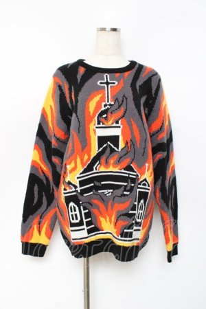 画像: KILL STAR / Burning Church flame sweater S 黒×グレー Y-25-10-20-052-SL-TO-SZ-ZY