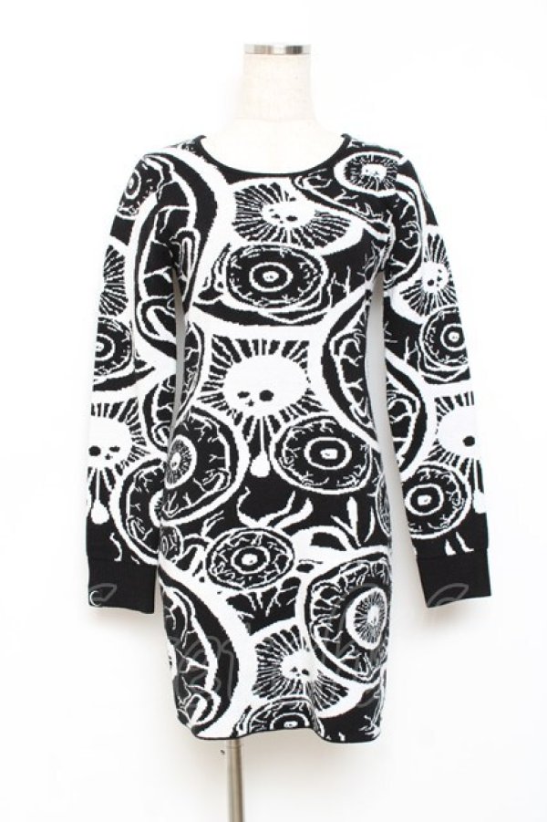 画像1: KILL STAR / My Eye Sweater Dress S 白×黒 Y-25-10-20-056-SL-OP-SZ-ZY (1)