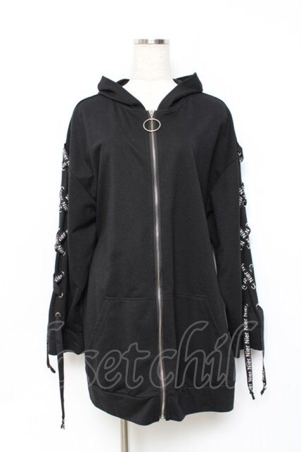 画像1: NieR Clothing / LACE-UP ZIP　パーカー F 黒 Y-25-10-20-065-PU-TO-SZ-ZY (1)