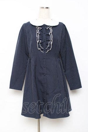 画像: Ank Rouge / フロントフリルストライプシャツワンピース M ネイビー Y-25-10-20-073-CA-OP-SZ-ZY