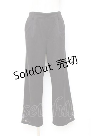 画像: axes femme / 裾刺繍ストレートカットパンツ L 黒 Y-25-10-20-098-AX-PA-SZ-ZI