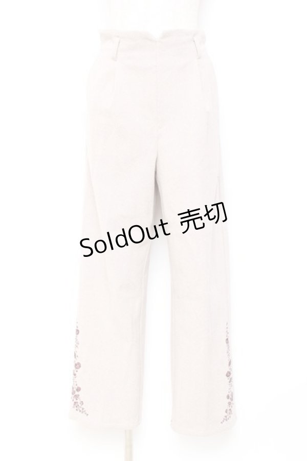 画像1: axes femme / 裾刺繍起毛ストレートパンツ L ベージュ Y-25-10-20-099-AX-PA-SZ-ZT525 (1)